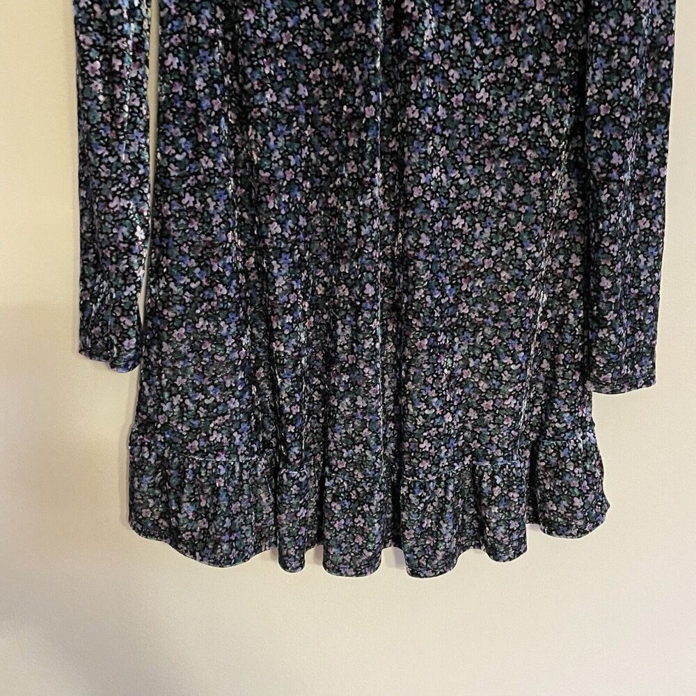 Wild Fable Women S Ditsy Floral Velvet Grunge 90s Long Sleeve Drop Hem Dress - Picture 3 of 9